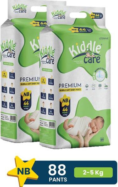 Kiddle Care Premium Baby Diaper Pants with 12Hrs Protection New Born (XS), 2-5 Kg, Pack of 2 - New Born