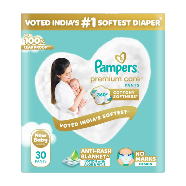 Pampers Premium Care Pants NB 30 | No Marks | Indias Softest Diaper - New Born