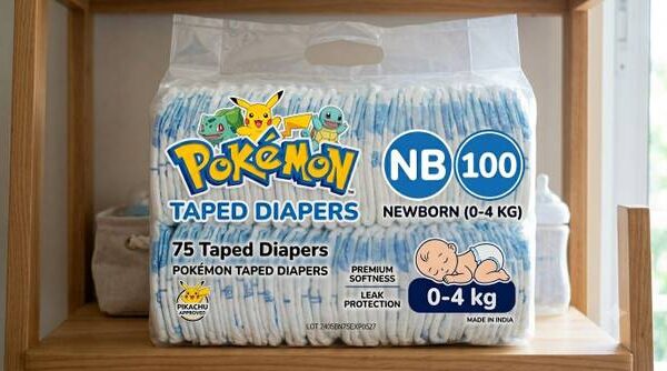 Pokemon Active Baby Taped Diapers with Adjustable Fit - New Born