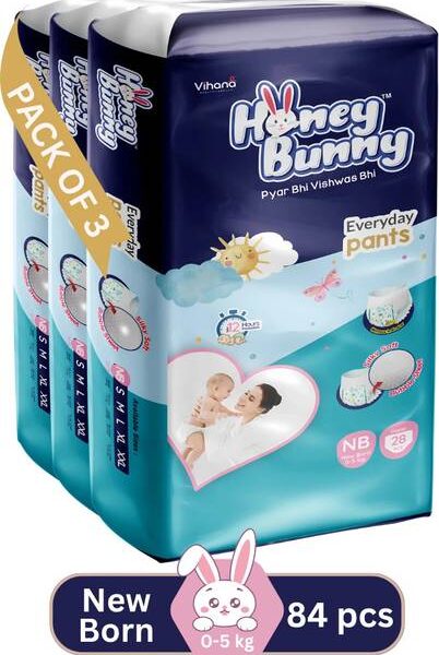 HONEY BUNNY Baby Diaper Pants with bubble top sheet| Extra Soft | 12 Hour protection - New Born