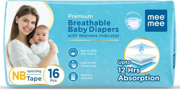 MeeMee Baby Diaper Tape, Wetness Indicator, Leakage Protection, High Absorb Technology - New Born