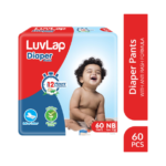 LuvLap Diaper Pants New Born (NB) 0 to 5kg, 60 Count, Baby Diaper Pants, with Aloe Vera Lotion for Rash Protection, upto 12 Hour protection - New Born