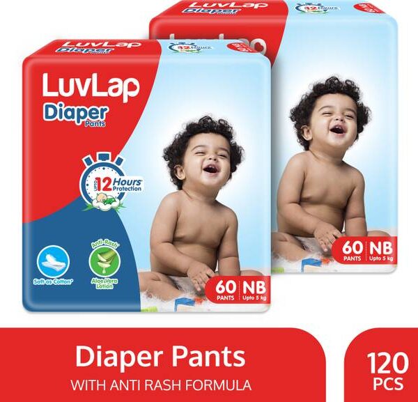LuvLap Diaper Pants New Born (NB) 0 to 5kg, Super Jumbo Pack Baby Diaper Pants - New Born