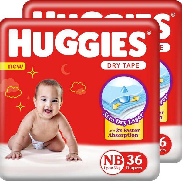 Huggies Dry Tape - Up to 2x Faster Absorption - Up to 12 Hours Overnight Absorption | - New Born