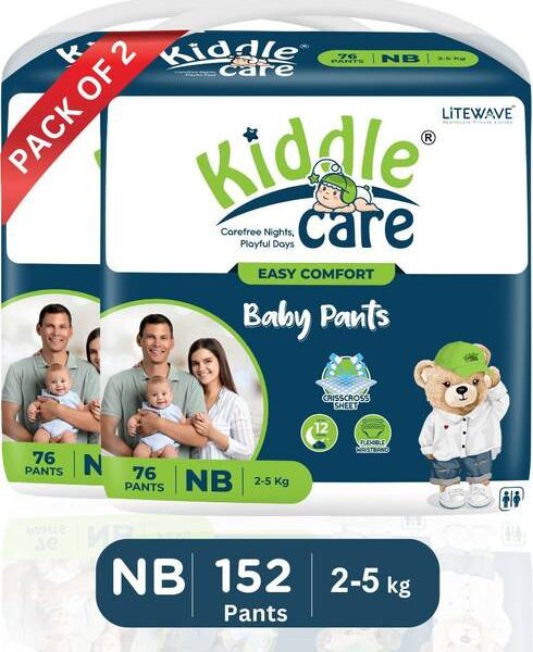 Kiddle Care Easy Comfort Baby Diaper Pants | New Born/Extra Small (NB) | 2-5 Kg | Pack of 2 - New Born