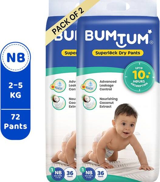 BUMTUM Superlock Diapers Pants with Superlock Gel Technology |Coconut Extracts - New Born