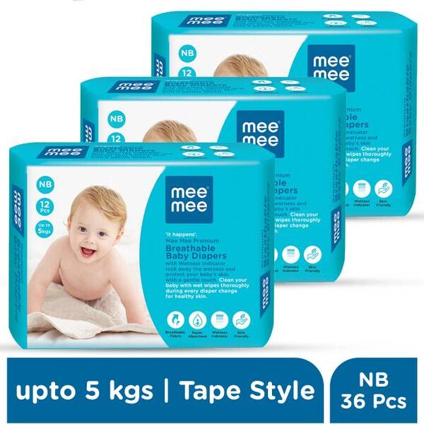 MeeMee Baby Diaper Tape, Wetness Indicator, Leakage Protection, High Absorb Technology - New Born