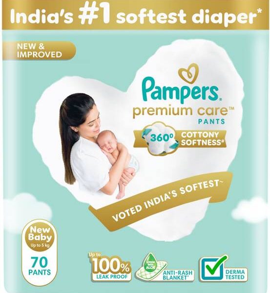Pampers Premium Care Pants NB 70 | No Marks | Indias Softest Diaper - New Born