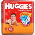 Huggies Comfy Pants Baby Diaper Pants, Small (S) Size, 64 Count, 4-8 kg, Up to 10 Hours Overnight Absorption with Bubble Bed