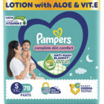Pampers Complete Skin Comfort Pants, (S) 78 Count, Anti-rash blanket, Lotion with Vitamin E & Aloe Vera, Small size baby diapers, 4-8 kg